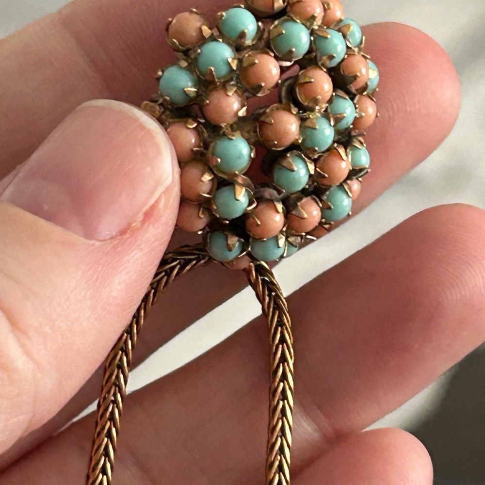 CIS zoltowska RARE Elegant Gold and Turquoise Beaded BROOCH